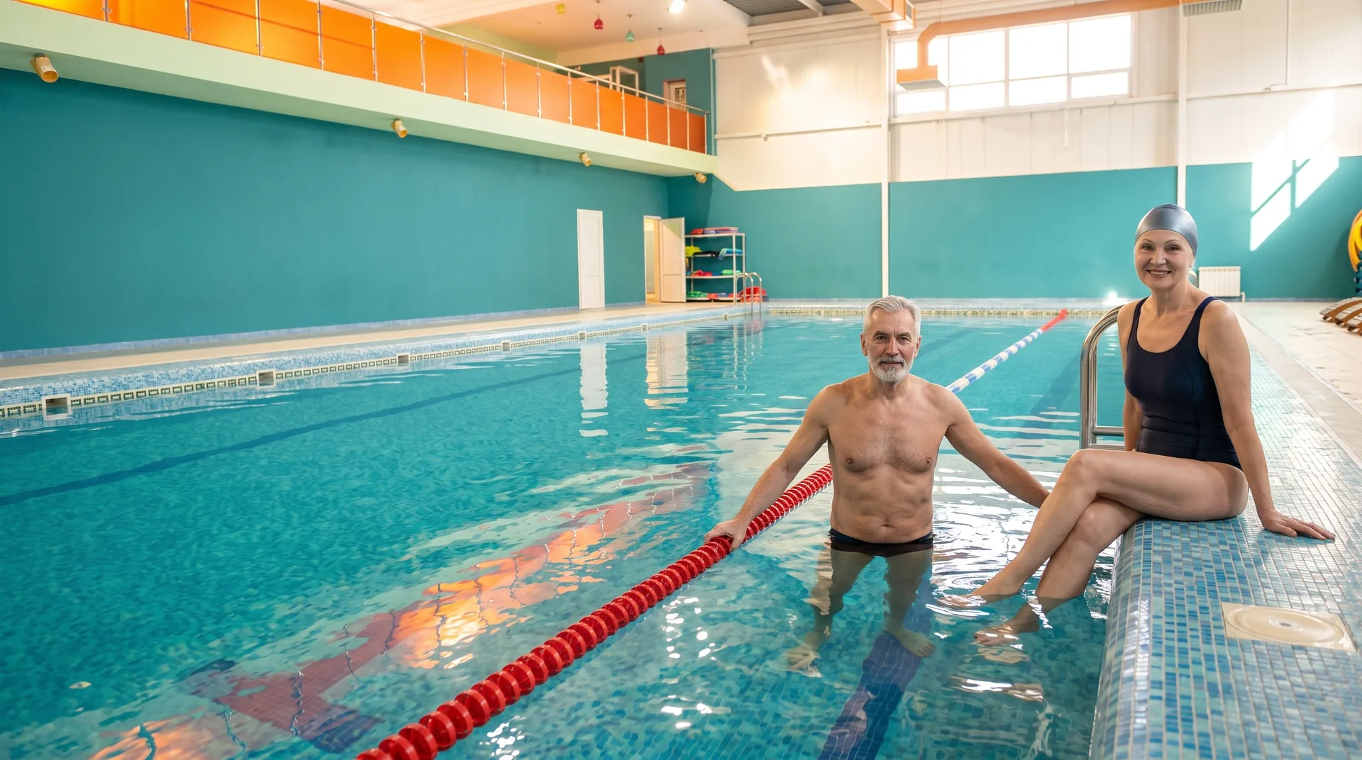 Пара в бассейне Forte Club Навигатор — пенсионная карта клуба